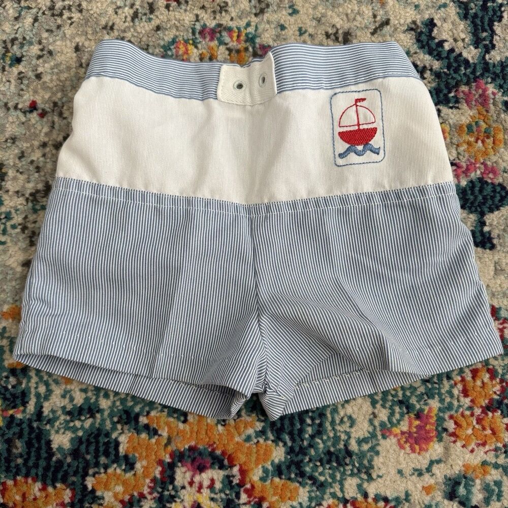 Vintage‎ 90s Stone Apparel Striped Sailboat Shorts Baby Size 24 Month